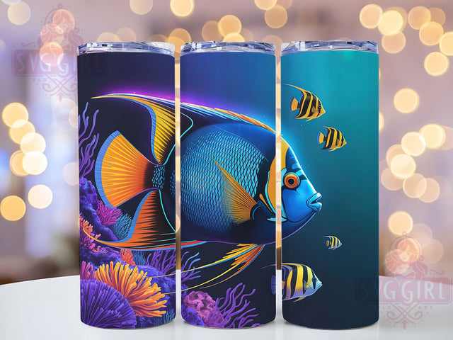 Colorful Tropical Ocean Fish Tumbler, Ocean Wrap, Colorful Design, Sublimation Art, 20oz Tumbler, Sea Life Theme, Exotic Style Sublimation SvggirlplusArt 