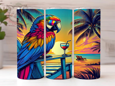 Colorful Tropical Parrot 20oz Tumbler, Beach Vibes Wrap, Summer Bird PNG, 20oz Skinny Tumbler, Tropical Sublimation, Colorful Parrot Art, Beach Party Design, Exotic Summer Graphic Sublimation Lara' s Designs 