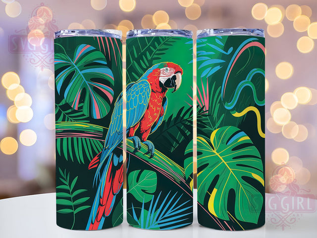 Colorful Tropical Parrot Tumbler, Tropical Theme, Stainless Steel, Thermal Tumbler, Exotic Bird, 20Oz Tumbler, Sublimation Wrap Sublimation SvggirlplusArt 
