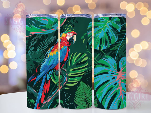 Colorful Tropical Parrot Tumbler, Tropical Theme, Stainless Steel, Thermal Tumbler, Exotic Bird, 20Oz Tumbler, Sublimation Wrap Sublimation SvggirlplusArt 