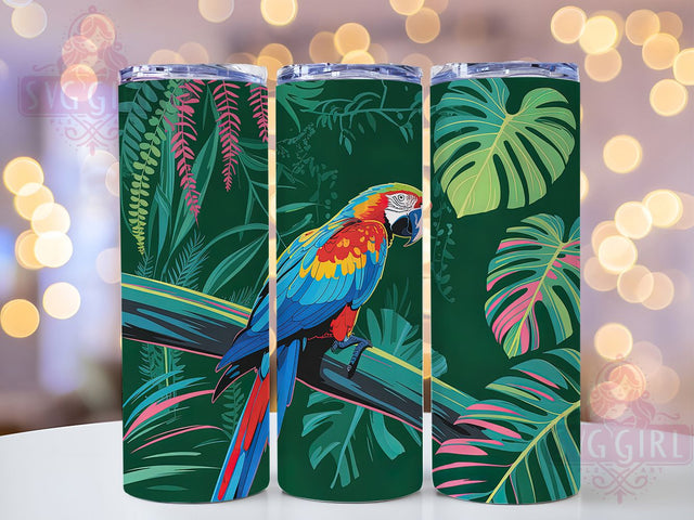 Colorful Tropical Parrot Tumbler, Tropical Theme, Stainless Steel, Thermal Tumbler, Exotic Bird, 20Oz Tumbler, Sublimation Wrap Sublimation SvggirlplusArt 