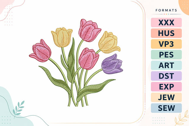 Colorful Tulip Bouquet Embroidery Design Embroidery/Applique DESIGNS sg embroidery 