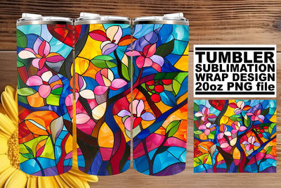 Colorful Tumbler Wrap 20oz Stained Glass Tree Art Sublimation afrosvg 