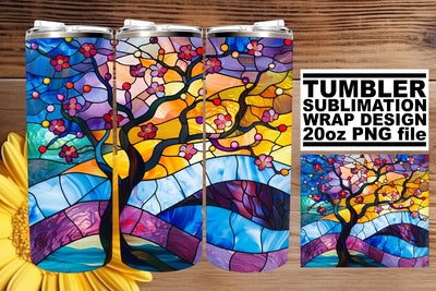 Colorful Tumbler Wrap 20oz Stained Glass Tree Art Sublimation afrosvg 