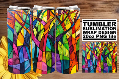 Colorful Tumbler Wrap 20oz Stained Glass Tree Design Sublimation afrosvg 