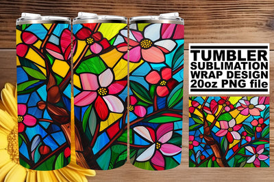 Colorful Tumbler Wrap 20oz Stained Glass Tree Sublimation Sublimation afrosvg 