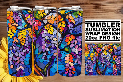 Colorful Tumbler Wrap 20oz Stained Glass Tree Sublimation Sublimation afrosvg 