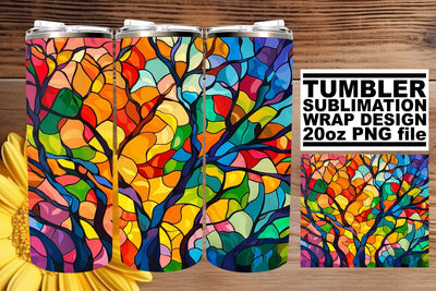Colorful Tumbler Wrap Stained Glass Tree 20oz Sublimation Sublimation afrosvg 