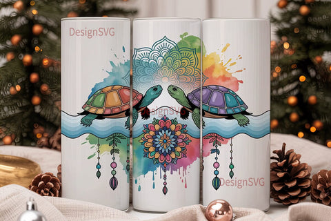 Colorful Turtle Mandala 20oz Tumbler Sublimation DesignSVG 