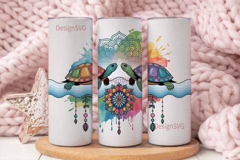 Colorful Turtle Mandala 20oz Tumbler Sublimation DesignSVG 