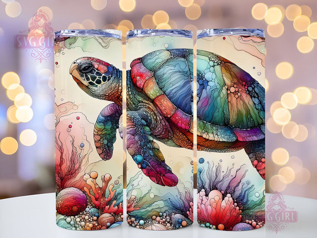 Colorful Turtle Tumbler Wrap, 20oz Skinny Tumbler Wrap Sublimation PNG, Instant Download, Straight & Tapered Tumbler Wra, Sea Turtle PNG Sublimation SvggirlplusArt 