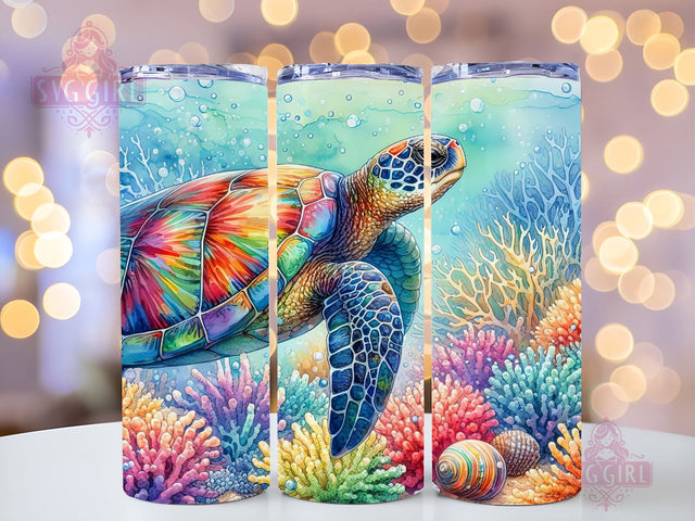 Colorful Turtle Tumbler Wrap, 20oz Skinny Tumbler Wrap Sublimation PNG, Instant Download, Straight & Tapered Tumbler Wra, Sea Turtle PNG Sublimation SvggirlplusArt 
