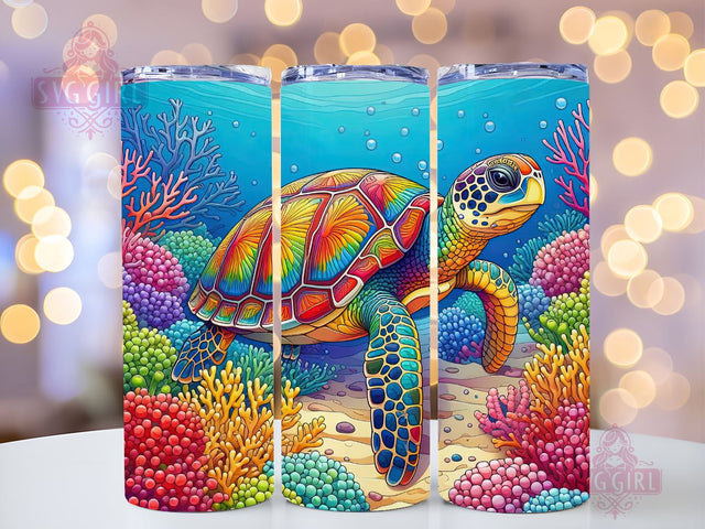 Colorful Turtle Tumbler Wrap, 20oz Skinny Tumbler Wrap Sublimation PNG, Instant Download, Straight & Tapered Tumbler Wra, Sea Turtle PNG Sublimation SvggirlplusArt 
