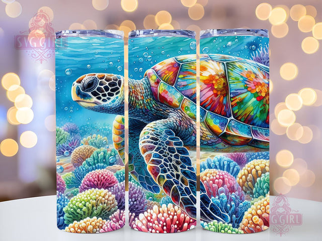 Colorful Turtle Tumbler Wrap, 20oz Skinny Tumbler Wrap Sublimation PNG, Instant Download, Straight & Tapered Tumbler Wra, Sea Turtle PNG Sublimation SvggirlplusArt 