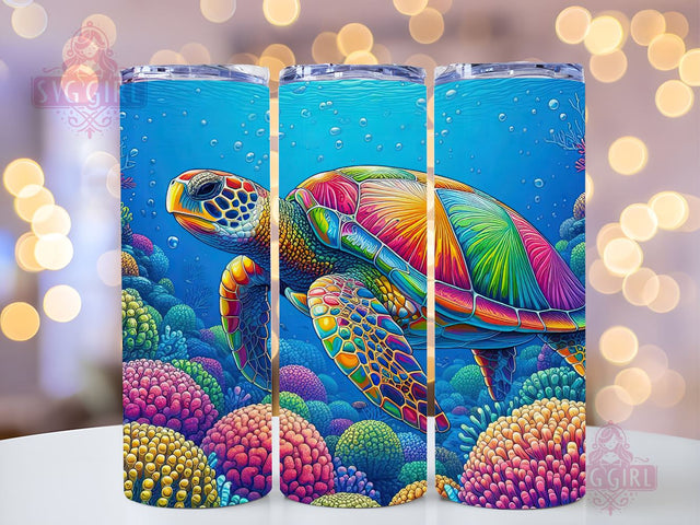 Colorful Turtle Tumbler Wrap, 20oz Skinny Tumbler Wrap Sublimation PNG, Instant Download, Straight & Tapered Tumbler Wra, Sea Turtle PNG Sublimation SvggirlplusArt 