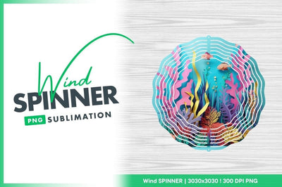 Colorful Underwater Scene Wind Spinner Round Png Design Sublimation Regulrcrative 