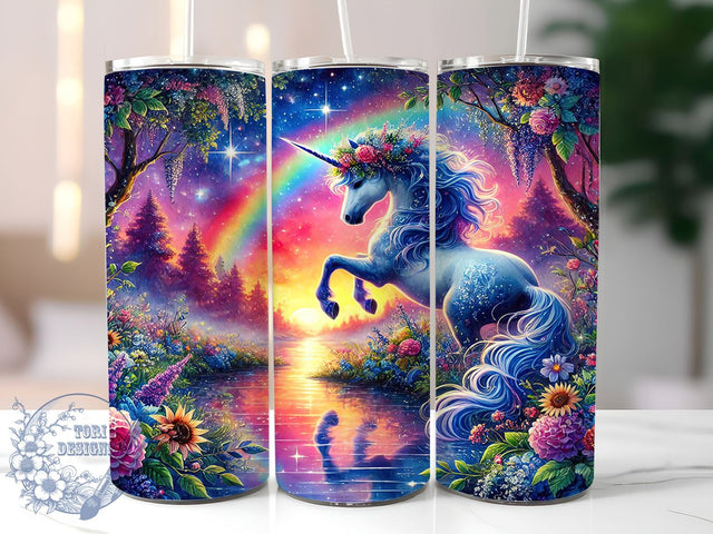 Colorful Unicorn Sparkly 20oz Kids Tumbler, Unicorn Tumbler, Sparkly Cup Wrap, 20oz Sublimation, Colorful Unicorn Design, Kids Drinkware, Fantasy Tumbler, Custom Unicorn Cup Sublimation ToriDesigns 