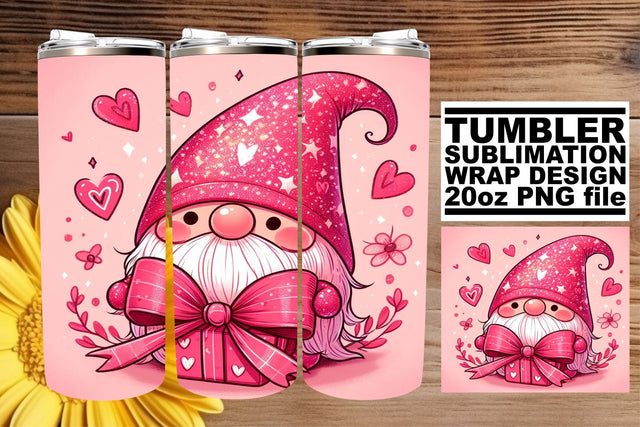 Colorful Valentine Gnome Tumbler Sublimation afrosvg 