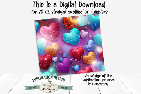 Colorful Valentine Hearts 3D 20 oz Seamless Tumbler Wrap Design Sublimation Ewe-N-Me Designs 