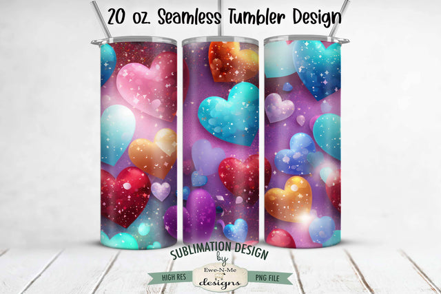 Colorful Valentine Hearts 3D 20 oz Seamless Tumbler Wrap Design Sublimation Ewe-N-Me Designs 