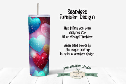 Colorful Valentine Hearts 3D 20 oz Seamless Tumbler Wrap Design Sublimation Ewe-N-Me Designs 