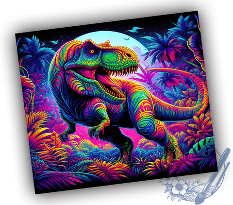 Colorful Vibrant Dinosaur 20oz Skinny Tumbler, Dinosaur Tumbler Png, Straight & Tapered Tumbler Wrap, Instant Digital Download Sublimation ToriDesigns 