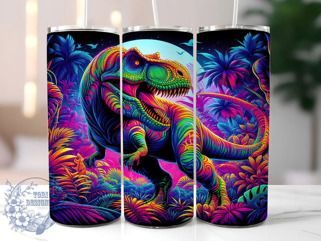 Colorful Vibrant Dinosaur 20oz Skinny Tumbler, Dinosaur Tumbler Png, Straight & Tapered Tumbler Wrap, Instant Digital Download Sublimation ToriDesigns 