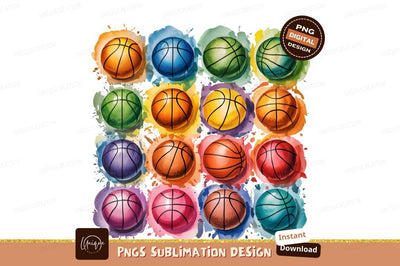 Colorful Watercolor Basketballs Sublimation Png Pattern Sublimation Designangry 