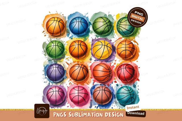 Colorful Watercolor Basketballs Sublimation Png Pattern Sublimation Designangry 