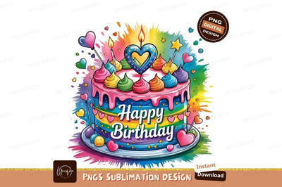 Colorful Watercolor Birthday Cake Illustration Sublimation Designangry 