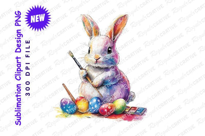 Colorful watercolor easter bunny painting eggs Sublimation Regulrcrative 