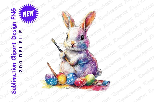 Colorful watercolor easter bunny painting eggs Sublimation Regulrcrative 