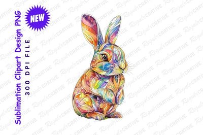 Colorful watercolor rabbit clipart png illustration Sublimation Regulrcrative 