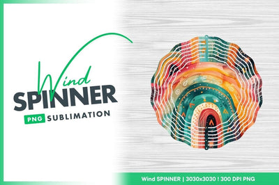 Colorful Watercolor Wind Spinner Round Png Design with Rainbow and Bohemian Style Sublimation Regulrcrative 