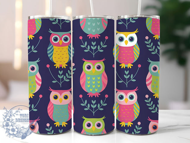 Colorful Whimsical Owl Tumbler, Fun Bird, Pattern Wrap, Sublimation Art, 20oz Tumbler, Whimsical Theme, Nature Style Sublimation ToriDesigns 