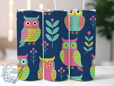 Colorful Whimsical Owl Tumbler, Fun Bird, Pattern Wrap, Sublimation Art, 20oz Tumbler, Whimsical Theme, Nature Style Sublimation ToriDesigns 