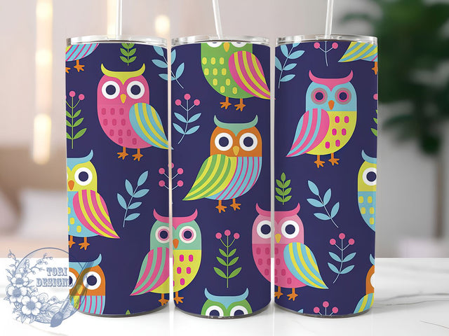 Colorful Whimsical Owl Tumbler, Fun Bird, Pattern Wrap, Sublimation Art, 20oz Tumbler, Whimsical Theme, Nature Style Sublimation ToriDesigns 