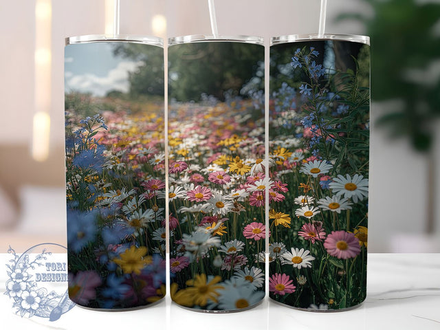 Colorful Wildflower Floral Tumbler, Colorful Blooms, Wildflower Design, Nature Theme, Vibrant Pattern, 20Oz Tumbler, Sublimation Wrap Sublimation ToriDesigns 