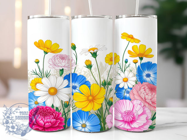 Colorful Wildflower Marble Tumbler, Colorful Floral Pattern, Blue Marble Texture, 20Oz Sublimation Wrap, Artistic Bloom Art, Vibrant Nature Design, Tumbler Sublimation Sublimation ToriDesigns 