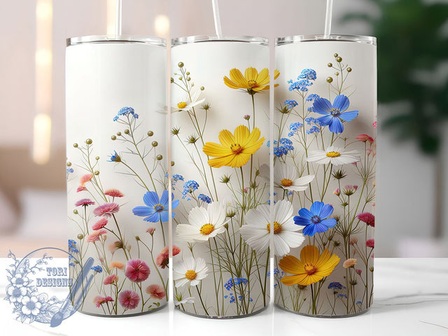 Colorful Wildflower Marble Tumbler, Colorful Floral Pattern, Blue Marble Texture, 20Oz Sublimation Wrap, Artistic Bloom Art, Vibrant Nature Design, Tumbler Sublimation Sublimation ToriDesigns 