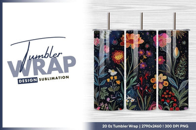 Colorful wildflower meadow on dark backdrop tumbler png Sublimation Regulrcrative 
