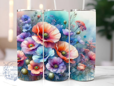Colorful Wildflowers 20oz Skinny Tumbler, Flower Tumbler Png, Straight & Tapered Tumbler Wrap, Instant Digital Download Sublimation ToriDesigns 