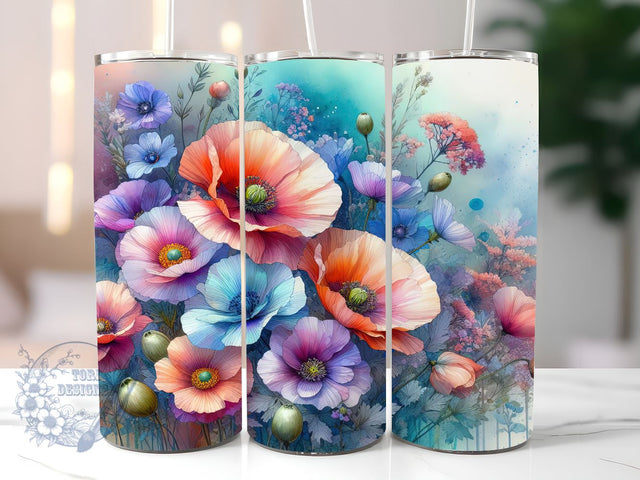 Colorful Wildflowers 20oz Skinny Tumbler, Flower Tumbler Png, Straight & Tapered Tumbler Wrap, Instant Digital Download Sublimation ToriDesigns 