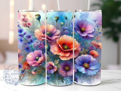 Colorful Wildflowers 20oz Skinny Tumbler, Flower Tumbler Png, Straight & Tapered Tumbler Wrap, Instant Digital Download Sublimation ToriDesigns 
