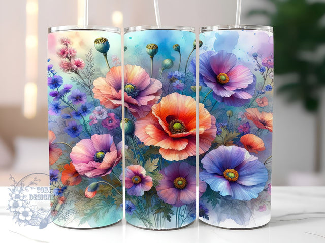 Colorful Wildflowers 20oz Skinny Tumbler, Flower Tumbler Png, Straight & Tapered Tumbler Wrap, Instant Digital Download Sublimation ToriDesigns 