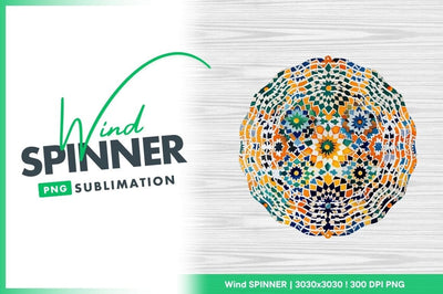 Colorful Wind Spinner Round Png Design with Mosaic Pattern on White Background Sublimation Regulrcrative 