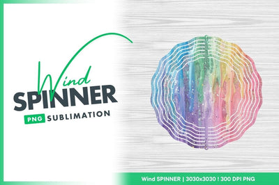 Colorful Wind Spinner Round Png Design with Rainbow Watercolor Effect Sublimation Regulrcrative 