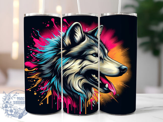 Colorful Wolf 20oz Skinny Tumbler, Wolf Tumbler Png, Straight & Tapered Tumbler Wrap, Instant Digital Download Sublimation ToriDesigns 