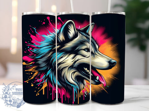 Colorful Wolf 20oz Skinny Tumbler, Wolf Tumbler Png, Straight & Tapered Tumbler Wrap, Instant Digital Download Sublimation ToriDesigns 