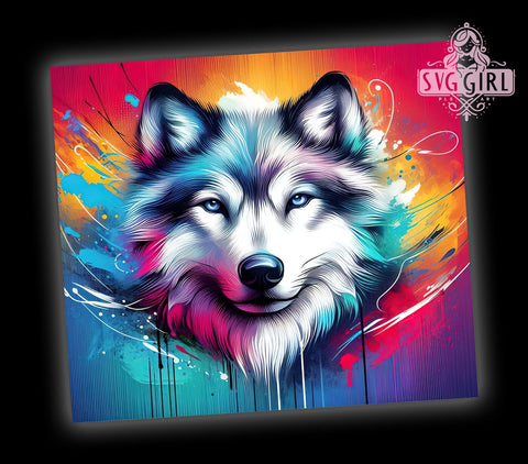 Colorful Wolf 20oz Tumbler Wrap Sublimation Design, Straight Tapered Tumbler Wrap, Watercolor Animal Tumbler Png, Instant Digital Download Sublimation SvggirlplusArt 